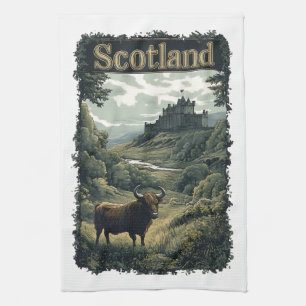 Paño De Cocina Diseño de Escocia: Vaca de las Tierras Altas, Cast