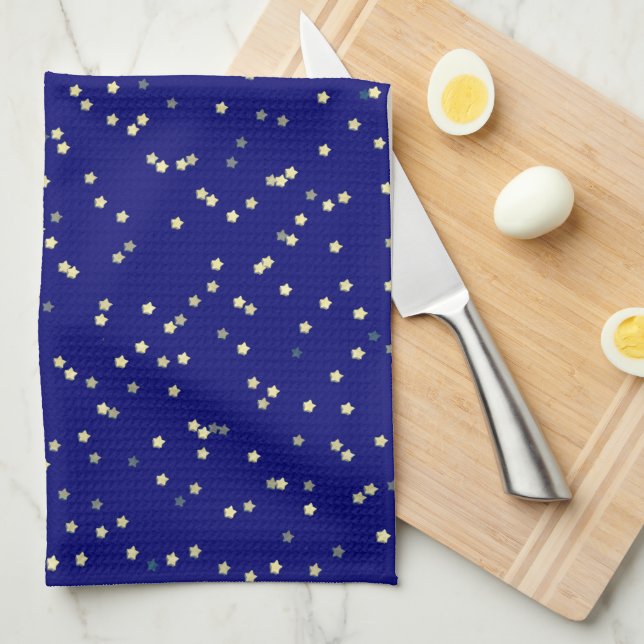 Paño De Cocina Diseño De Estrella Dorada En Azul (Doblado Cuarto)