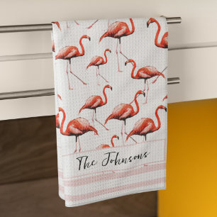 Paño De Cocina Diseño de flamenco rosa Nombre de familia personal