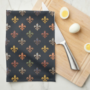 Paño De Cocina Diseño de Flor de Lis de Bosques de Tierra Oscura