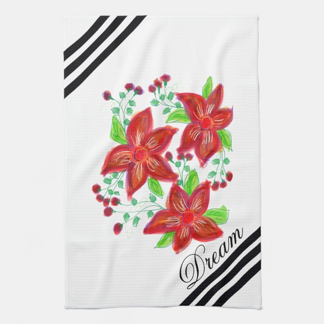 Paño De Cocina Diseño de flores rojas (Vertical)