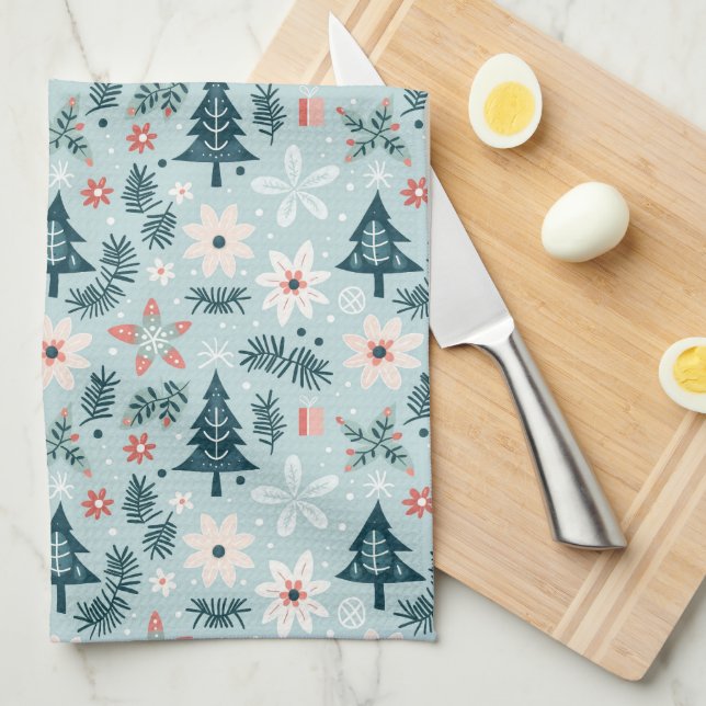 Paño De Cocina Diseño de flores y árboles festivos (Doblado Cuarto)
