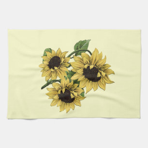 Paño De Cocina Diseño de girasol de color de agua vintage