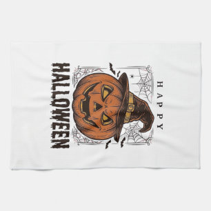 Paño De Cocina Diseño de grabado de calabaza feliz Halloween vint