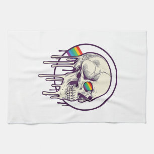 Paño De Cocina Diseño de grabado vintage de calavera goteando arc
