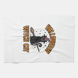 Paño De Cocina Diseño de grabado vintage de gato bruja de Hallowe