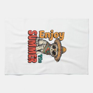 Paño De Cocina Diseño de grabado vintage de sombrero de gato de v
