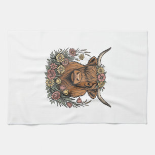 Paño De Cocina Diseño de grabado vintage de vaca de las Tierras A