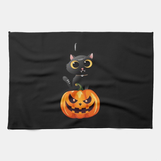 Paño De Cocina Diseño de Halloween para Gatos Negros - Arte espel (Horizontal)