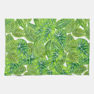 Paño De Cocina Diseño de hojas tropicales de color acuático