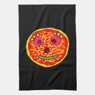 Paño De Cocina Diseño de Ilustración de Cara de Pizza Sonriente