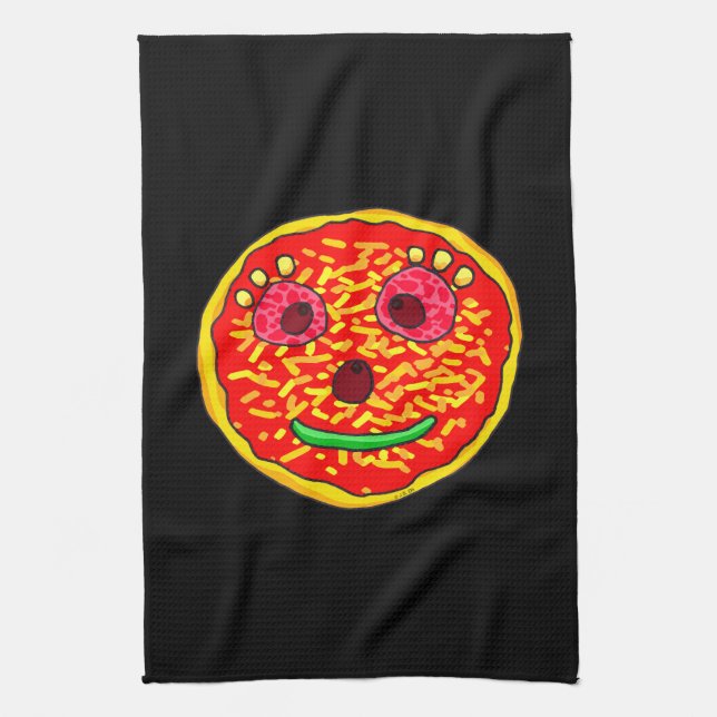 Paño De Cocina Diseño de Ilustración de Cara de Pizza Sonriente (Vertical)