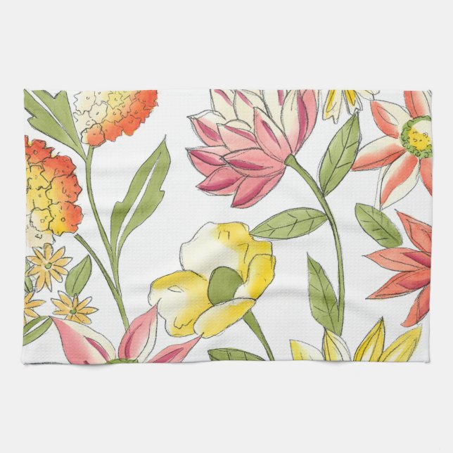Paño De Cocina Diseño de jardines florales con fondo blanco (Horizontal)