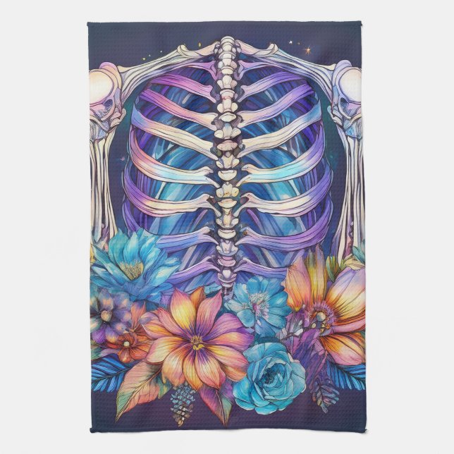 Paño De Cocina Diseño de jaulas y flores (Vertical)