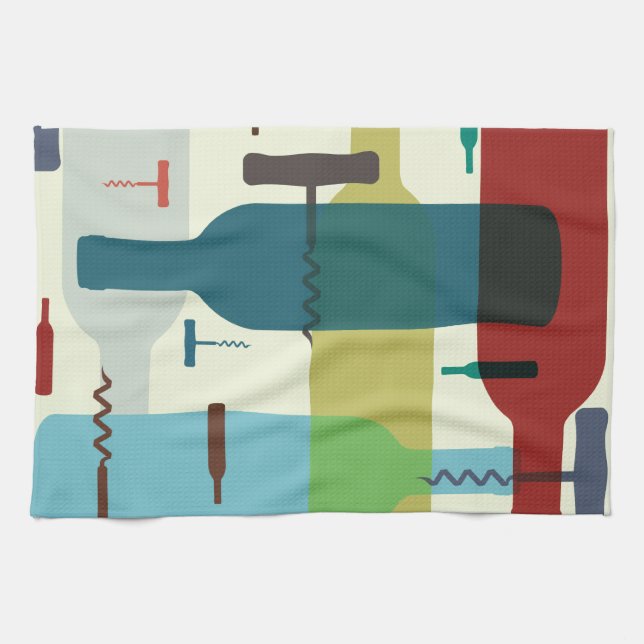 Paño De Cocina Diseño de la botella y del abrelatas de vino (Horizontal)