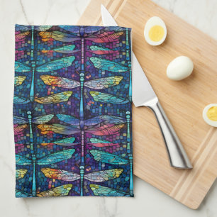 Paño De Cocina Diseño de la libélula de vidrio manchada