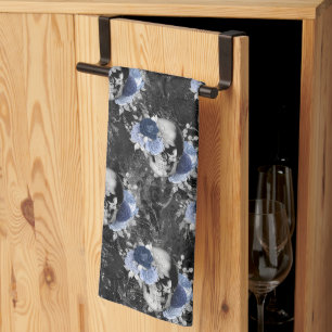 Paño De Cocina Diseño de la serie Cráneo Floral Azul 1