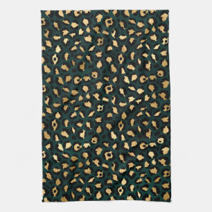 Paño De Cocina Diseño de la serie Leopardo Teal y Gold 1 