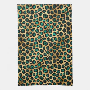 Paño De Cocina Diseño de la serie Leopardo Teal y Gold 14
