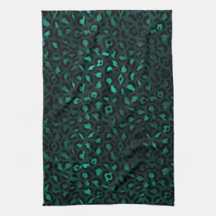 Paño De Cocina Diseño de la serie Leopardo verde azulado y dorado