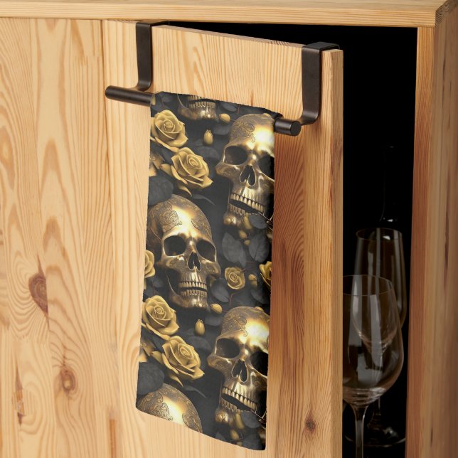 Paño De Cocina Diseño de la serie Skull y Rosas 8 (Pliegue de tercios)