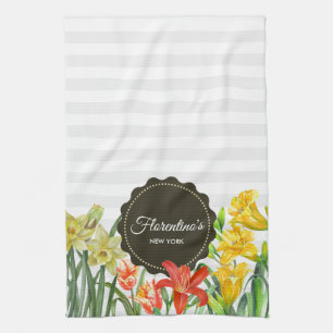 Paño De Cocina Diseño de las flores de primavera del Naranja amar