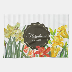 Paño De Cocina Diseño de las flores de primavera del Naranja amar