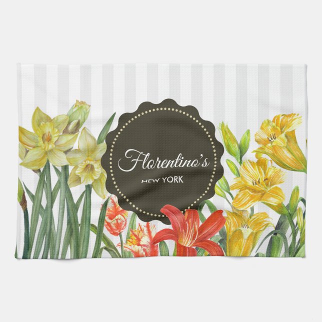 Paño De Cocina Diseño de las flores de primavera del Naranja amar (Horizontal)