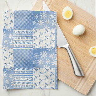 Paño De Cocina Diseño de mezclilla azul y blanco cremoso de parch