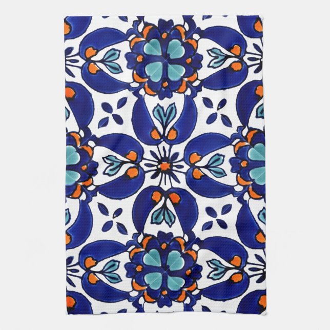 Paño De Cocina Diseño de mosaico Talavera Terracotta Mexicana No. (Vertical)