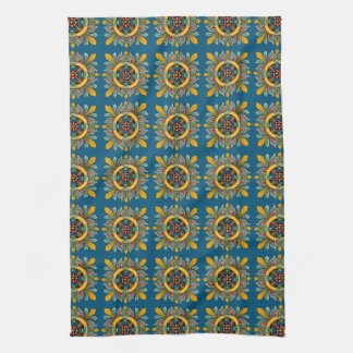 Paño De Cocina Diseño de mosaico victoriano oscuro y ceruleano