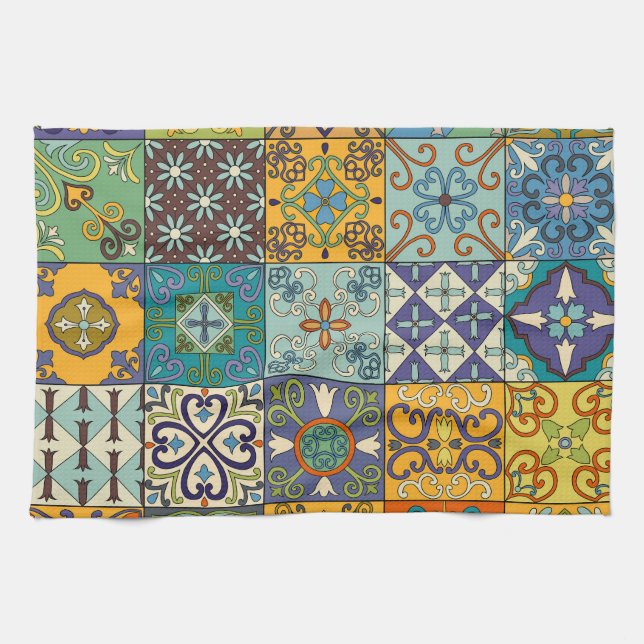 Paño De Cocina Diseño de mosaicos de talavera portuguesa (Horizontal)