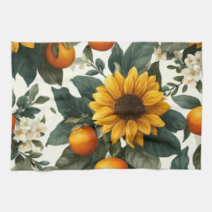 Paño De Cocina Diseño de otoño de girasoles y Naranjas