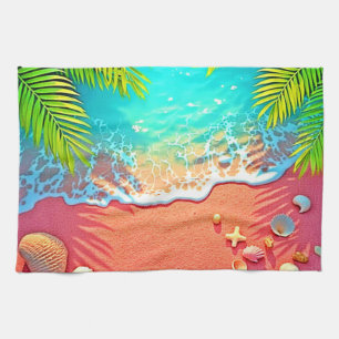 Paño De Cocina Diseño de paraíso de playa de arena rosa