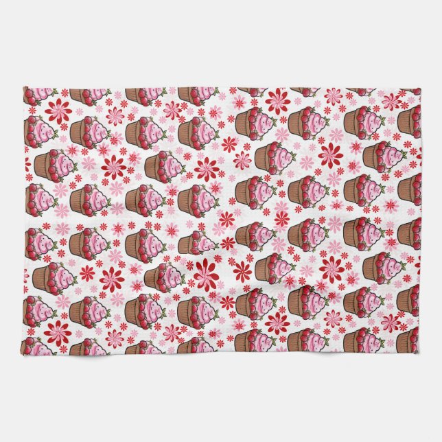 Paño De Cocina Diseño de pastelitos Kawaii - Ilustracion de postr (Horizontal)
