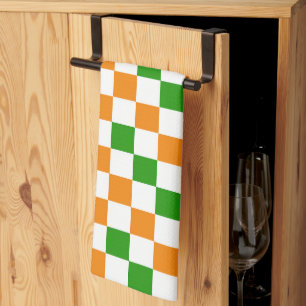 Paño De Cocina Diseño de Patrón Cuadriculado Naranja Blanco Verde