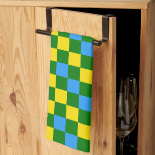 Paño De Cocina Diseño de Patrón de Cuadros Azules Amarillos y Ver