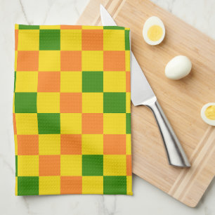 Paño De Cocina Diseño de Patrón de Cuadros Naranja Amarillo Verde