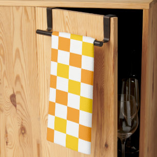 Paño De Cocina Diseño de Patrón de Cuadros Naranja Blanco Amarill