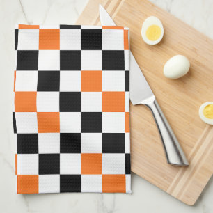 Paño De Cocina Diseño de Patrón de Cuadros Naranja Negro Blanco 