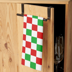 Paño De Cocina Diseño de patrón de cuadros rojos blancos y verdes