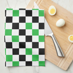 Paño De Cocina Diseño de patrón de cuadros verde negro y blanco