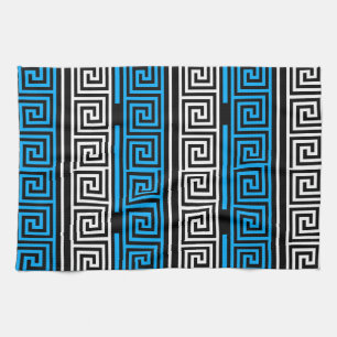 Paño De Cocina Diseño de patrón de llave griega azul negro blanco