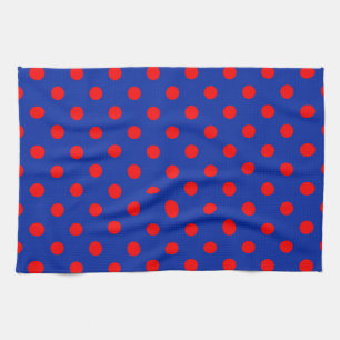 Paño De Cocina Diseño de patrón de lunares azules sobre rojo