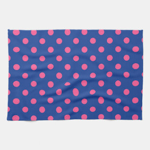 Paño De Cocina Diseño de patrón de lunares rosados sobre azul
