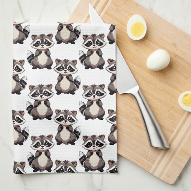 Paño De Cocina Diseño de patrón de mapache blanco (Doblado Cuarto)