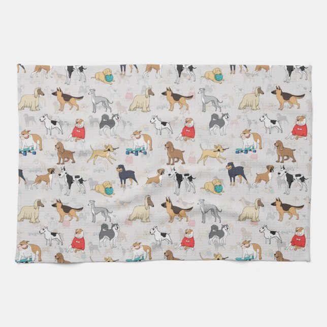 Paño De Cocina Diseño de patrón de perros pequeños blanco (Horizontal)