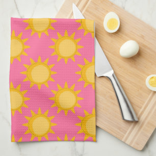 Paño De Cocina Diseño de patrón de sol brillante sobre rosa