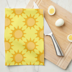 Paño De Cocina Diseño de patrón de sol sobre amarillo