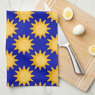 Paño De Cocina Diseño de patrón de sol sobre azul